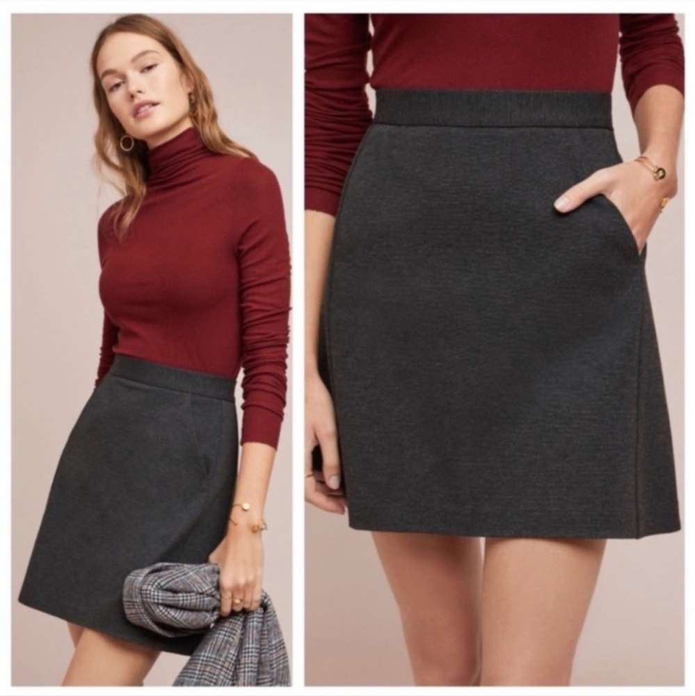 Anthropologie Hutch Gray A-Line Mini Skirt